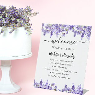 Trouw tijdschema programma lavendel bloemen welkom reclamebord met voetstuk