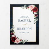 Trouw Tr Navyblauw Blush Bourgondiërood Goud Geome Drieluik Aankondiging (Cover)