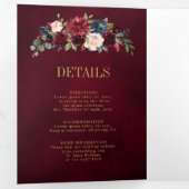 Trouw Tr Navyblauw Blush Bourgondiërood Goud Geome Drieluik Aankondiging (Binnenzijde eerst)