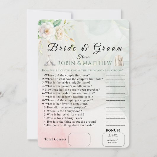 Trouw Trendy Bruid & Bruidegom Trivia Spel Kaart (Voorkant)