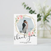 Trouw Trouw Dank U Roze Bloem Goud Folie Geometris Briefkaart (Staand voorkant)