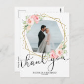 Trouw Trouw Dank U Roze Bloem Goud Folie Geometris Briefkaart (Voorkant / Achterkant)