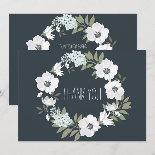 Trouw Trouw Dankkaart Witte Bloemenkrans Bloemen Bedankkaart (Voorkant / Achterkant)