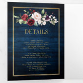 Trouw Trouw Navyblauw Blush Burgundy Goud Geometri Drieluik Aankondiging (Binnenzijde eerst)