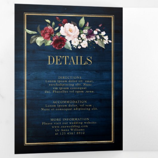 Trouw Trouw Navyblauw Blush Burgundy Goud Geometri Drieluik Aankondiging (Binnenzijde eerst)