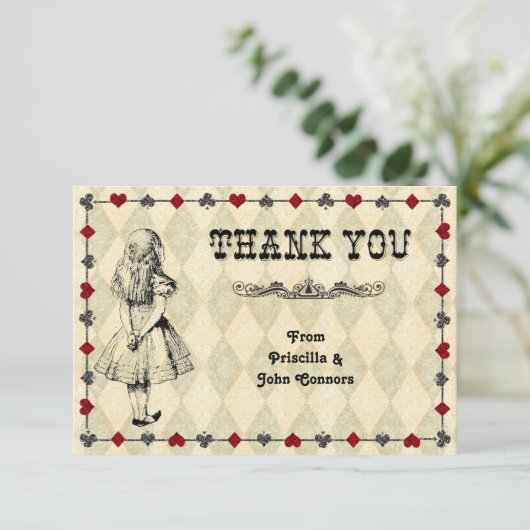 Trouw Trouwkaart,Alice in Wonderland Bedankkaart (Staand voorkant)