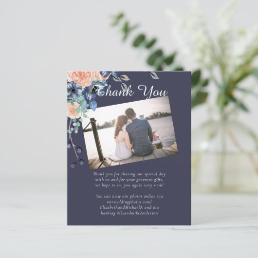 Trouw Trouwkaart Dank Je Wel in Marineblauw Koraal (Staand voorkant)