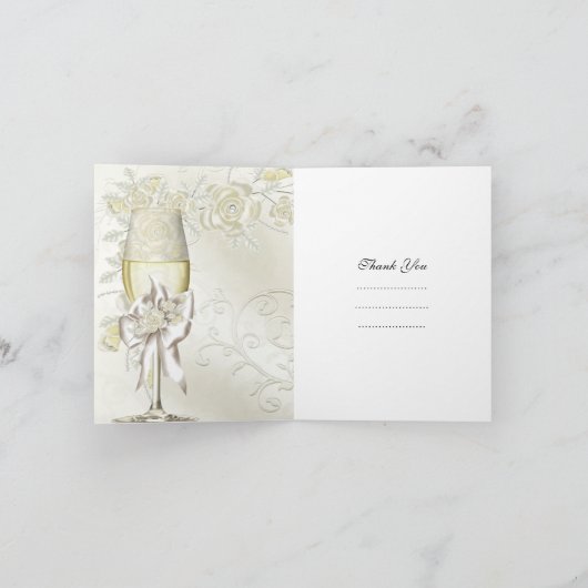 Trouw Trouwkaart Goud Crème Parel Bloemrozen Bedankkaart (Binnen)