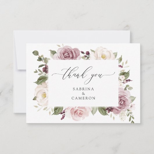 Trouw Trouwkaart met Bloemige Mauve Blush Groene D Bedankkaart (Voorkant)