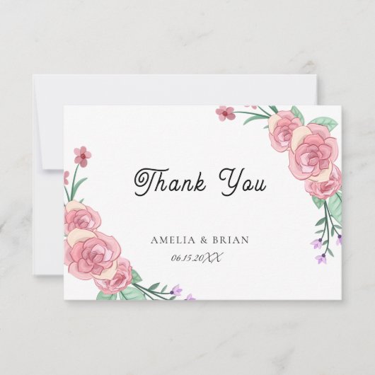 Trouw Trouwkaart met bloemmotief en Eucalyptus Bedankkaart (Voorkant)