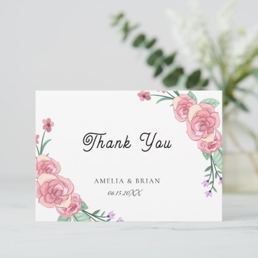 Trouw Trouwkaart met bloemmotief en Eucalyptus Bedankkaart (Staand voorkant)