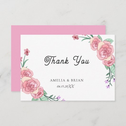 Trouw Trouwkaart met bloemmotief en Eucalyptus Bedankkaart (Voorkant / Achterkant)