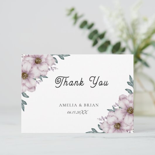 Trouw Trouwkaart met bloemmotief en Eucalyptus Bedankkaart (Staand voorkant)