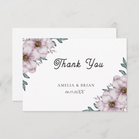 Trouw Trouwkaart met bloemmotief en Eucalyptus Bedankkaart (Voorkant / Achterkant)