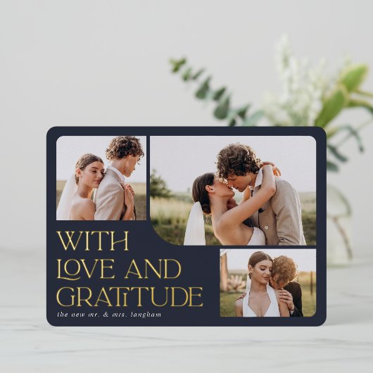 Trouw Trouwkaart met Goud Folie 'Liefde & Dankbaar Folie Uitnodiging (Staand Voorkant)