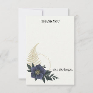 Trouw Trouwkaart met Navy Blauwe Bloemen Bedankkaart
