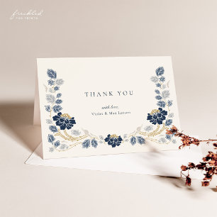 Trouw Trouwkaart met Navy Blauwe Bloemen Bedankkaart