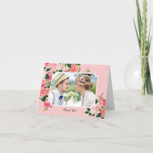 Trouw Trouwkaart met Vintage Rozen Bedankkaart (Voorkant)