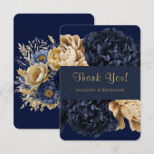 Trouw Trouwkaart met waterverf pioen in Navy Goud Bedankkaart (Voorkant / Achterkant)