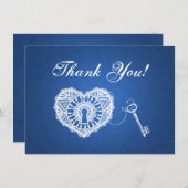 Trouw Trouwkaart Sleutel tot mijn Hart Blauw Bedankkaart (Voorkant / Achterkant)