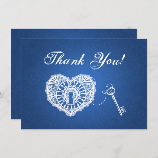 Trouw Trouwkaart Sleutel tot mijn Hart Blauw Bedankkaart (Voorkant / Achterkant)