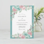 Trouw Turquoise Blush Pioen Kaart (Staand voorkant)