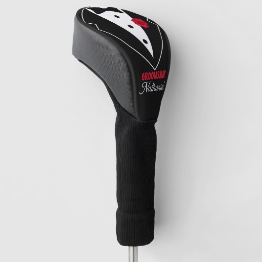 Trouw Tuxedo Black Tie, Rode Roos, Aanpasbaar Golfheadcover (Schuin)