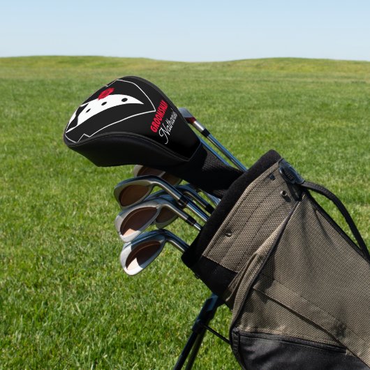 Trouw Tuxedo Black Tie, Rode Roos, Aanpasbaar Golfheadcover (Insitu)