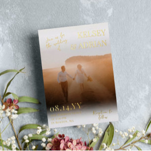 Trouw Typography Grote Foto Trouwdag Goud Folie Uitnodiging