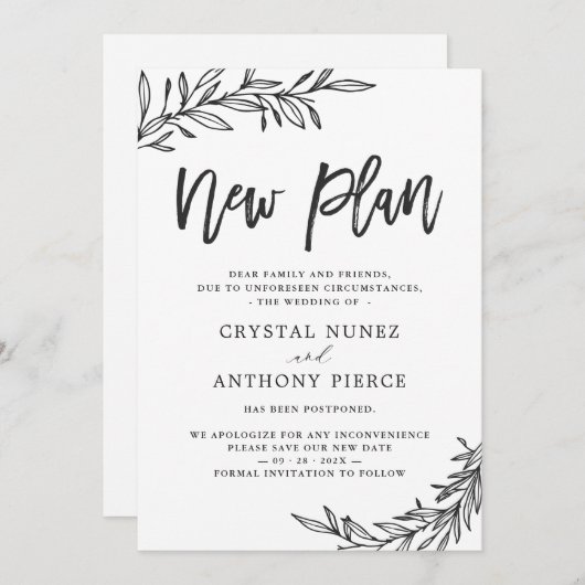 Trouw uitgesteld Nieuwe planning Bewaar onze nieuw Kaart (Voorkant / Achterkant)