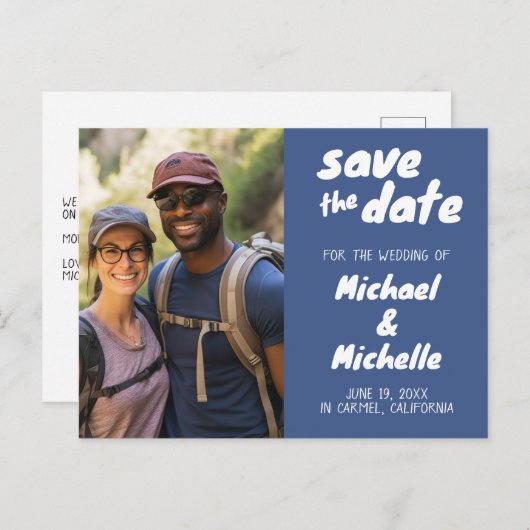 Trouw Uitnodiging Aangepaste Foto SAVE the DATE Ka (Voorkant / Achterkant)