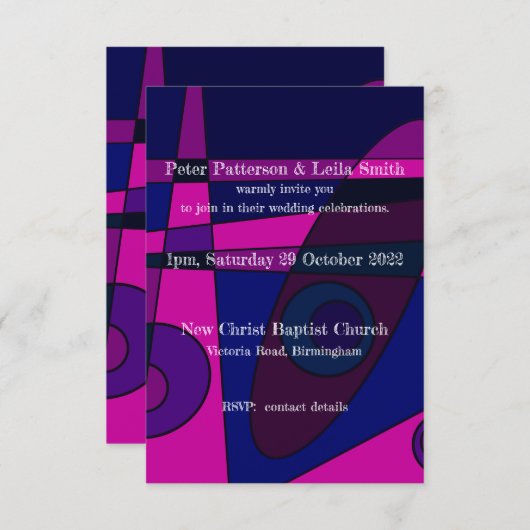 Trouw Uitnodiging Abstract Roze Paars (Voorkant / Achterkant)