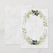 Trouw uitnodiging blauw bloemmotief kader blanco b (Voorkant / Achterkant)