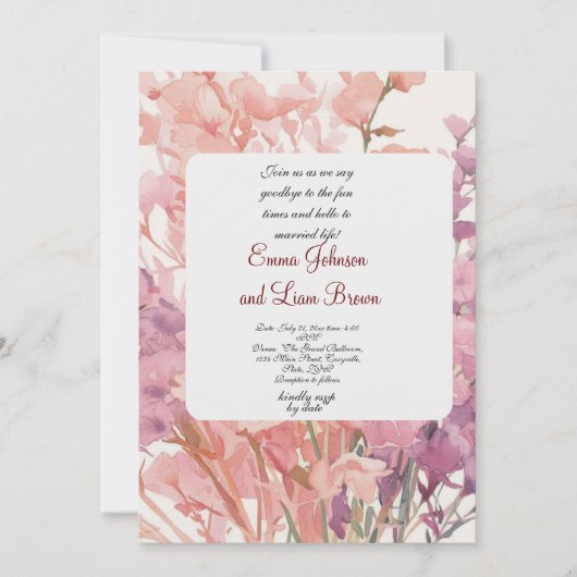 trouw uitnodiging kar roze kleine bloemblad bloem (Voorkant)