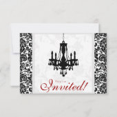 Trouw uitnodiging kroonluchter zwart wit damast (Achterkant)