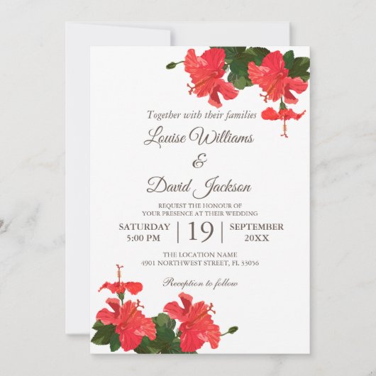 Trouw Uitnodiging met Helder Bloeiende Hibiscus (Voorkant)