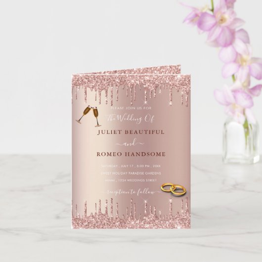 Trouw uitnodiging met roze gouden blush en glitter (Orchidee)