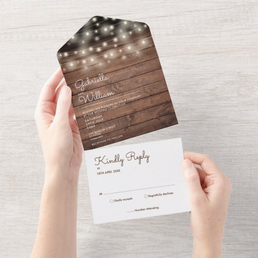 Trouw Uitnodiging met Slingerlichtjes en Monogram (Afscheurbaar)