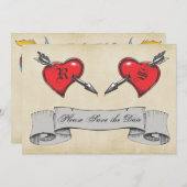 Trouw uitnodiging met vintage tattoo thema 'Save t (Voorkant / Achterkant)