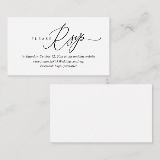 Trouw uitnodiging online RSVP, moderne script kaar Informatiekaartje (Voorkant / Achterkant)