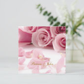 Trouw Uitnodiging Roze Rozen Elegant (Staand voorkant)