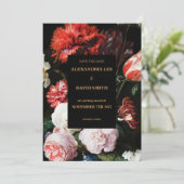 Trouw uitnodiging Save the Date Donkerrode bloemen (Staand voorkant)