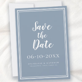 Trouw Uitnodiging Save The Date Stof Blauw Eenvoud
