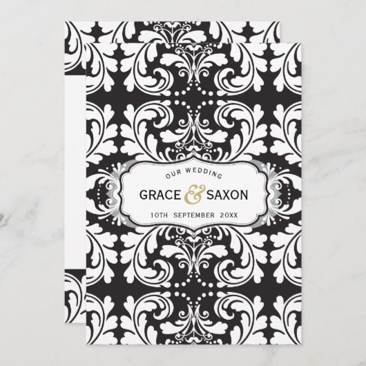 TROUW UITNODIGING stijlvol zwart en wit (Voorkant / Achterkant)