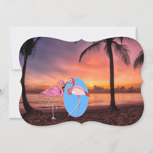 Trouw Uitnodiging Strand Flamingo Palm Romantisch (Achterkant)