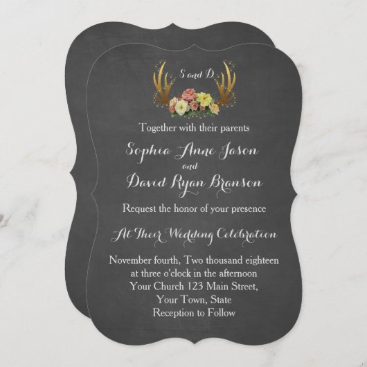 Trouw Uitnodiging | Unieke Geweien Bloemrijke Krij (Voorkant / Achterkant)