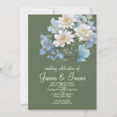 trouw uitnodiging zee blauw  bloemig pastel (Voorkant)