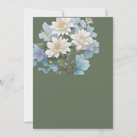 trouw uitnodiging zee blauw  bloemig pastel (Achterkant)