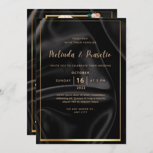 Trouw Uitnodiging Zwart Goud Alcohol Inkt (Voorkant / Achterkant)