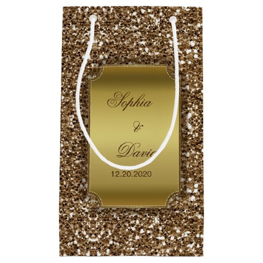 Trouw Uitnodigingen | Goud Glitter Aangepast Klein Cadeauzakje (Voorkant)